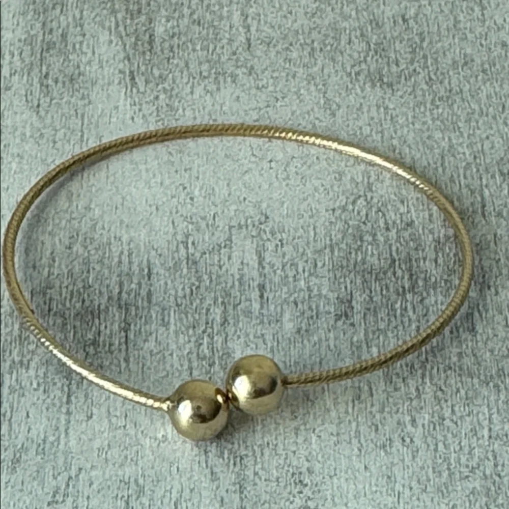 925 Sterling Silver Gold Plated Dyadema Thin Open Cuff Bracelet with Beads Italy
